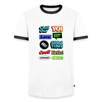 Comic graffiti speech bubbles - Men's Ringer Shirt - white/black - Front - AI Model Female 172 light (172cm) & AI Model Male 178 dark (178cm)
