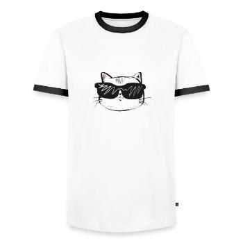 cat - Männer Kontrast-T-Shirt - Weiß/Schwarz - Vorne - AI Model Female 172 light (172cm) & AI Model Male 178 dark (178cm)