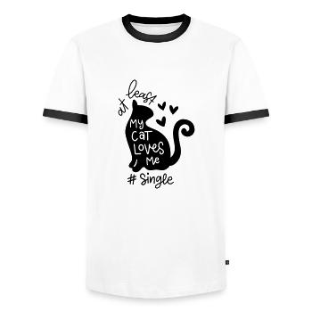 LIEBT MICH MEINE KATZEN PUSSY LIEBEN SPRUCH MOTIVE - Männer Kontrast-T-Shirt - Weiß/Schwarz - Vorne - AI Model Female 172 light (172cm) & AI Model Male 178 dark (178cm)