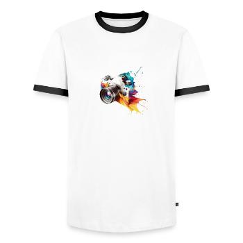Cooles Kamera Motiv für Fotografen - Männer Kontrast-T-Shirt - Weiß/Schwarz - Vorne - AI Model Female 172 light (172cm) & AI Model Male 178 dark (178cm)