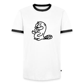 Biber - ligne - T-shirt contrasté Homme - blanc/noir - Devant - AI Model Female 172 light (172cm) & AI Model Male 178 dark (178cm)