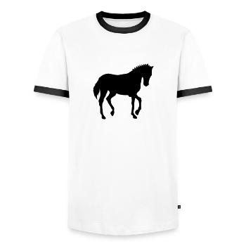 Pferd Dressurpferd Dressurreiten Dressurreiter - Männer Kontrast-T-Shirt - Weiß/Schwarz - Vorne - AI Model Female 172 light (172cm) & AI Model Male 178 dark (178cm)