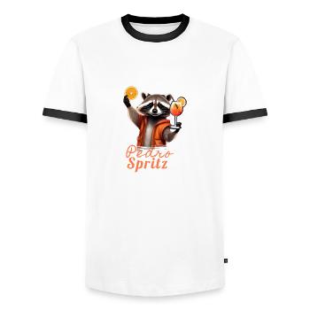 raccoon, illustration, cocktail, pedro - Men's Ringer Shirt - white/black - Front - AI Model Female 172 light (172cm) & AI Model Male 178 dark (178cm)