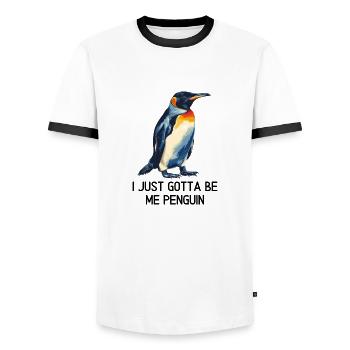 Ich muss einfach ich Pinguin sein - Männer Kontrast-T-Shirt - Weiß/Schwarz - Vorne - AI Model Female 172 light (172cm) & AI Model Male 178 dark (178cm)