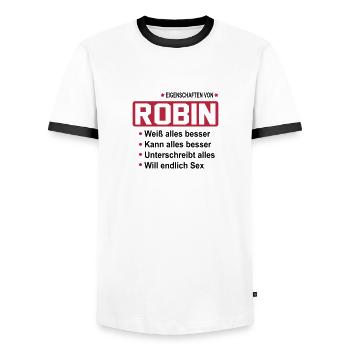 robin - Männer Kontrast-T-Shirt - Weiß/Schwarz - Vorne - AI Model Female 172 light (172cm) & AI Model Male 178 dark (178cm)