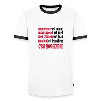 Mon gendre est beau - T-shirt contrasté Homme - blanc/noir - Devant - AI Model Female 172 light (172cm) & AI Model Male 178 dark (178cm)