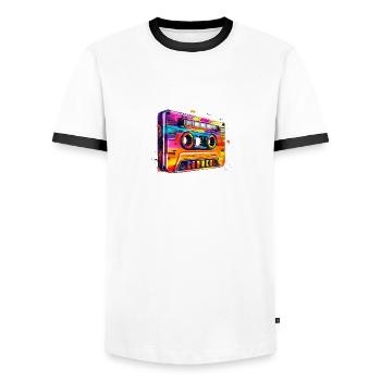 Kassette - Männer Kontrast-T-Shirt - Weiß/Schwarz - Vorne - AI Model Female 172 light (172cm) & AI Model Male 178 dark (178cm)