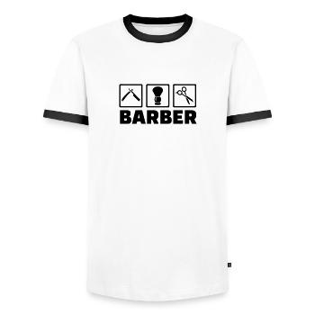Barber - T-shirt contrasté Homme - blanc/noir - Devant - AI Model Female 172 light (172cm) & AI Model Male 178 dark (178cm)