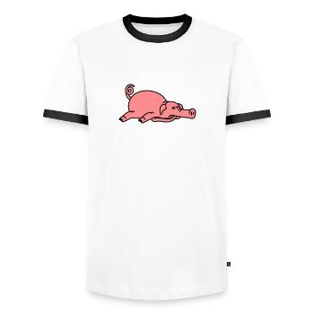 Dead pig on the floor - Men's Ringer Shirt - white/black - Front - AI Model Female 172 light (172cm) & AI Model Male 178 dark (178cm)
