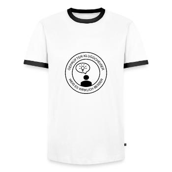Geprüfter Klugscheißer Herren (schwarzer Druck) - Männer Kontrast-T-Shirt - Weiß/Schwarz - Vorne - AI Model Female 172 light (172cm) & AI Model Male 178 dark (178cm)