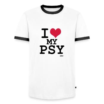 i love my psy - Männer Kontrast-T-Shirt - Weiß/Schwarz - Vorne - AI Model Female 172 light (172cm) & AI Model Male 178 dark (178cm)
