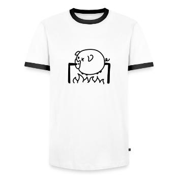 Schwein Grillen - Line - Männer Kontrast-T-Shirt - Weiß/Schwarz - Vorne - AI Model Female 172 light (172cm) & AI Model Male 178 dark (178cm)