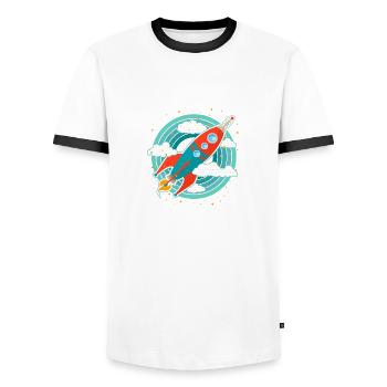Retro Rakete (Kreise) - Männer Kontrast-T-Shirt - Weiß/Schwarz - Vorne - AI Model Female 172 light (172cm) & AI Model Male 178 dark (178cm)