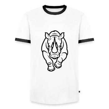 Mighty Rhino - Sauberes Tierdesign - Männer Kontrast-T-Shirt - Weiß/Schwarz - Vorne - AI Model Female 172 light (172cm) & AI Model Male 178 dark (178cm)