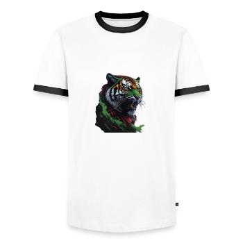 Wunderschöner Steampunk Tiger - Männer Kontrast-T-Shirt - Weiß/Schwarz - Vorne - AI Model Female 172 light (172cm) & AI Model Male 178 dark (178cm)