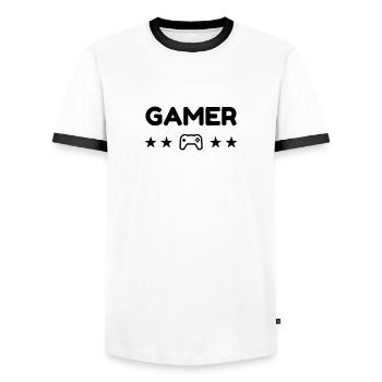 Gaming Gamer Video Game Player Geek - Men's Ringer Shirt - white/black - Front - AI Model Female 172 light (172cm) & AI Model Male 178 dark (178cm)