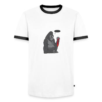 DK??? - Men's Ringer Shirt - white/black - Front - AI Model Female 172 light (172cm) & AI Model Male 178 dark (178cm)
