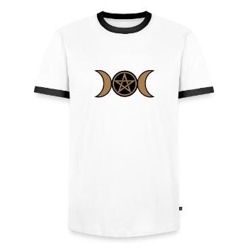 Pentacle, Pentagramme- lune triple Wicca, amulette - T-shirt contrasté Homme - blanc/noir - Devant - AI Model Female 172 light (172cm) & AI Model Male 178 dark (178cm)