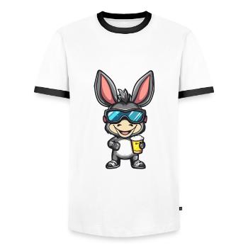 Bière Donkey Ski - T-shirt contrasté Homme - blanc/noir - Devant - AI Model Female 172 light (172cm) & AI Model Male 178 dark (178cm)