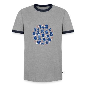 Nombres Heureux (Maths) - T-shirt contrasté Homme - gris/marine  - Devant - AI Model Female 172 light (172cm) & AI Model Male 178 light (178cm)