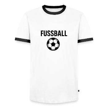 FUSSBALL – Klassisch & Zeitlos - Männer Kontrast-T-Shirt - Weiß/Schwarz - Vorne - AI Model Female 172 light (172cm) & AI Model Male 178 dark (178cm)