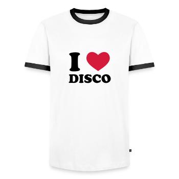 I Love Disco - Männer Kontrast-T-Shirt - Weiß/Schwarz - Vorne - AI Model Female 172 light (172cm) & AI Model Male 178 dark (178cm)