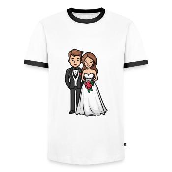 Newlyweds, Wedding, Bride, Groom - Men's Ringer Shirt - white/black - Front - AI Model Female 172 light (172cm) & AI Model Male 178 dark (178cm)