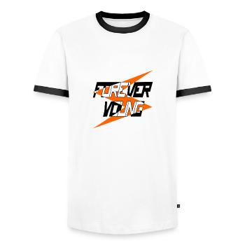 FOREVER YOUNG - Men's Ringer Shirt - white/black - Front - AI Model Female 172 light (172cm) & AI Model Male 178 dark (178cm)