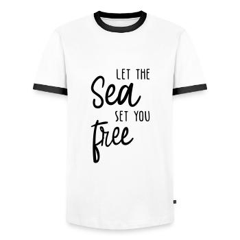 Laisse la mer te rendre libre ! - T-shirt contrasté Homme - blanc/noir - Devant - AI Model Female 172 light (172cm) & AI Model Male 178 dark (178cm)