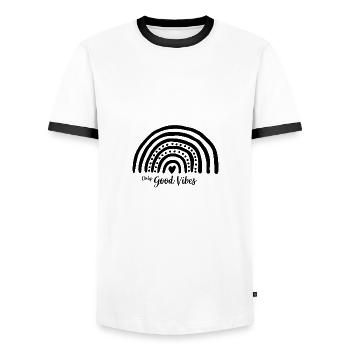 Only Good Vibes. Rainbow cadeau Boho T-shirt - T-shirt contrasté Homme - blanc/noir - Devant - AI Model Female 172 light (172cm) & AI Model Male 178 dark (178cm)