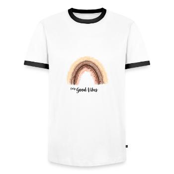 Only Good Vibes. Rainbow cadeau Boho T-shirt - T-shirt contrasté Homme - blanc/noir - Devant - AI Model Female 172 light (172cm) & AI Model Male 178 dark (178cm)