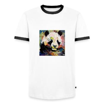 Abstract Colored Oil Painting of a Panda - Men's Ringer Shirt - white/black - Front - AI Model Female 172 light (172cm) & AI Model Male 178 dark (178cm)