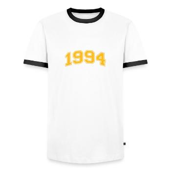 1994 - Men's Ringer Shirt - white/black - Front - AI Model Female 172 light (172cm) & AI Model Male 178 dark (178cm)