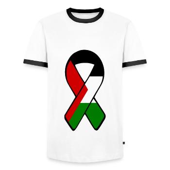 Free palestine awareness - Men's Ringer Shirt - white/black - Front - AI Model Female 172 light (172cm) & AI Model Male 178 dark (178cm)