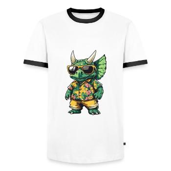 Dinosaur triceratops Comic Holiday - Men's Ringer Shirt - white/black - Front - AI Model Female 172 light (172cm) & AI Model Male 178 dark (178cm)