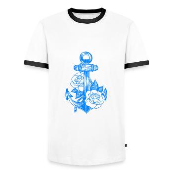 Ancres et roses (bleu clair) - T-shirt contrasté Homme - blanc/noir - Devant - AI Model Female 172 light (172cm) & AI Model Male 178 dark (178cm)