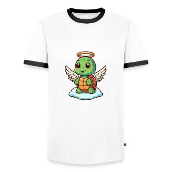 Mignon ange tortue avec des ailes dessin animé - T-shirt contrasté Homme - blanc/noir - Devant - AI Model Female 172 light (172cm) & AI Model Male 178 dark (178cm)
