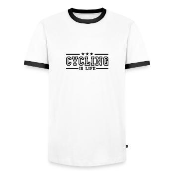 cycling is life deluxe - Men's Ringer Shirt - white/black - Front - AI Model Female 172 light (172cm) & AI Model Male 178 dark (178cm)