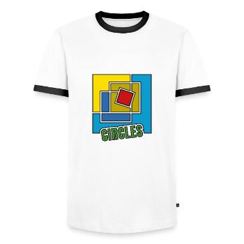 Abstraction des carrés - T-shirt contrasté Homme - blanc/noir - Devant - AI Model Female 172 light (172cm) & AI Model Male 178 dark (178cm)