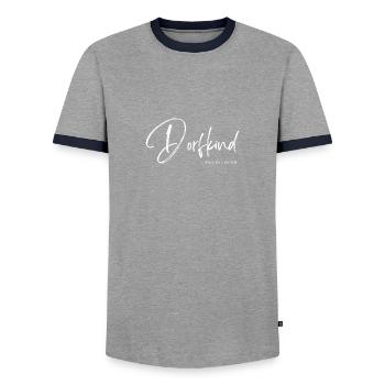 Dorfkind und Stolz darauf Heimatliebe - Männer Kontrast-T-Shirt - Grau/Navy  - Vorne - AI Model Female 172 light (172cm) & AI Model Male 178 light (178cm)