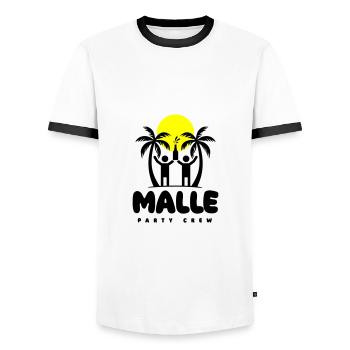 Malle Party Crew Mallorca Saying - Men's Ringer Shirt - white/black - Front - AI Model Female 172 light (172cm) & AI Model Male 178 dark (178cm)