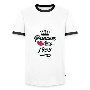 1955 Prinzessin Geburtstag - Männer Kontrast-T-Shirt - Weiß/Schwarz - Vorne - AI Model Female 172 light (172cm) & AI Model Male 178 dark (178cm)