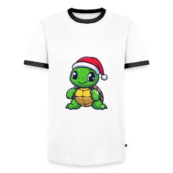 Turtle Christmas Cute - Men's Ringer Shirt - white/black - Front - AI Model Female 172 light (172cm) & AI Model Male 178 dark (178cm)