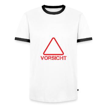 Vorsicht Blankliegende Nerven Lustiger Spruch Witz - Männer Kontrast-T-Shirt - Weiß/Schwarz - Vorne - AI Model Female 172 light (172cm) & AI Model Male 178 dark (178cm)