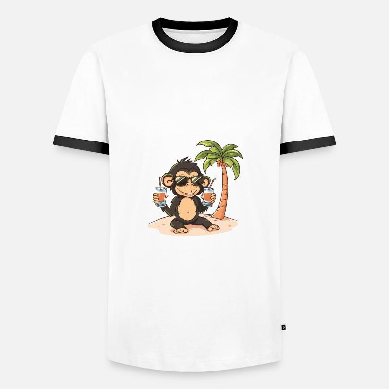 Affe Insel Sommer Palme - Männer Kontrast-T-Shirt - Weiß/Schwarz