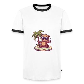 Bear Summer Beach Comic - Men's Ringer Shirt - white/black - Front - AI Model Female 172 light (172cm) & AI Model Male 178 dark (178cm)