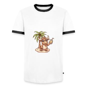 Taurus Summer Beach Comic - Men's Ringer Shirt - white/black - Front - AI Model Female 172 light (172cm) & AI Model Male 178 dark (178cm)