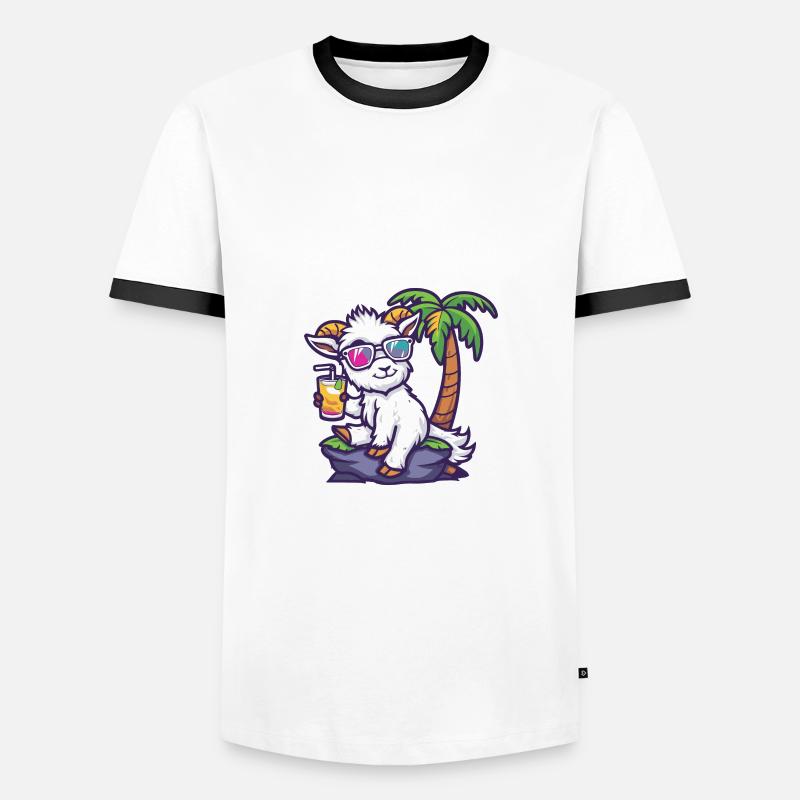 Bergziege Sommer Strand Comic - Männer Kontrast-T-Shirt - Weiß/Schwarz