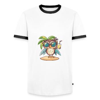 Owl Summer Beach Comic - Men's Ringer Shirt - white/black - Front - AI Model Female 172 light (172cm) & AI Model Male 178 dark (178cm)