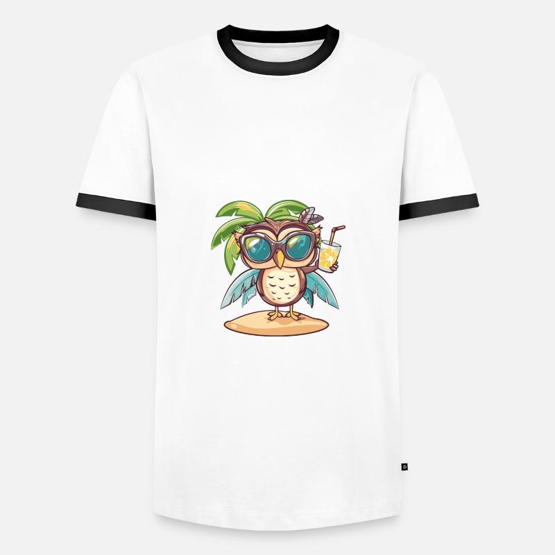 Eule Sommer Strand Comic - Männer Kontrast-T-Shirt - Weiß/Schwarz